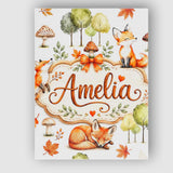 Personalised Name Woodland Fox with Trees Custom  Unique Gift Idea Elegant Feature Canvas Wall Art Print Decor Picture Ready to Hang