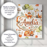 Personalised Name Woodland Fox with Trees Custom  Unique Gift Idea Elegant Feature Canvas Wall Art Print Decor Picture Ready to Hang