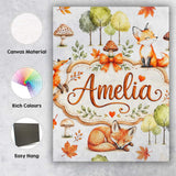 Personalised Name Woodland Fox with Trees Custom  Unique Gift Idea Elegant Feature Canvas Wall Art Print Decor Picture Ready to Hang