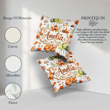 Custom Name Woodland Fox with Trees Mushrooms Soft Grey Seamless Square Filled Cushion Throw Pillow Sofa Bed Home Decor Zip Washable UK Made
