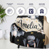 Cute Baby Bats with Stars Night Sky Black Background Seamless  Personalised Custom Name Super Soft Fleece Blanket Bed Sofa Throw