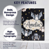 Personalised Name Cute Baby Bats with Stars Custom  Bespoke Interior Contemporary Canvas Wall Art Print Decor Picture Ready to Hang