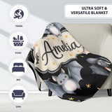 Cute Baby Bats with Stars Night Sky Black Background Seamless  Personalised Custom Name Super Soft Fleece Blanket Bed Sofa Throw