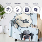 Cute Baby Bats with Stars Night Sky Blue Background Seamless  Personalised Custom Name Super Soft Fleece Blanket Bed Sofa Throw