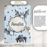 Cute Baby Bats with Stars Night Sky Blue Background Seamless  Personalised Custom Name Super Soft Fleece Blanket Bed Sofa Throw