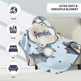 Cute Baby Bats with Stars Night Sky Blue Background Seamless  Personalised Custom Name Super Soft Fleece Blanket Bed Sofa Throw