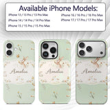 Watercolor Bunny Floral Meadow Printed Design Custom Name Protective Phone Case Mobile Cover Durable Everyday Smartphone Shock Resistant