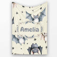 Cute Baby Bats with Stars Night Sky Beige Background Seamless  Personalised Custom Name Super Soft Fleece Blanket Bed Sofa Throw