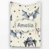 Cute Baby Bats with Stars Night Sky Beige Background Seamless  Personalised Custom Name Super Soft Fleece Blanket Bed Sofa Throw
