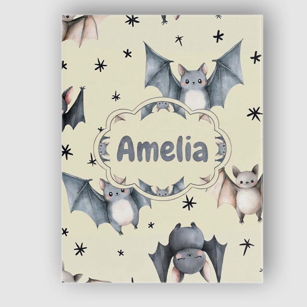 Personalised Name Cute Baby Bats with Stars Custom  Bespoke Interior Contemporary Canvas Wall Art Print Decor Picture Ready to Hang