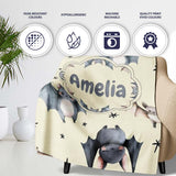 Cute Baby Bats with Stars Night Sky Beige Background Seamless  Personalised Custom Name Super Soft Fleece Blanket Bed Sofa Throw