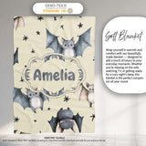 Cute Baby Bats with Stars Night Sky Beige Background Seamless  Personalised Custom Name Super Soft Fleece Blanket Bed Sofa Throw