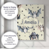 Personalised Name Cute Baby Bats with Stars Custom  Bespoke Interior Contemporary Canvas Wall Art Print Decor Picture Ready to Hang
