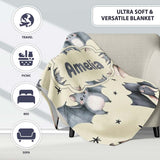 Cute Baby Bats with Stars Night Sky Beige Background Seamless  Personalised Custom Name Super Soft Fleece Blanket Bed Sofa Throw
