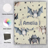 Personalised Name Cute Baby Bats with Stars Custom  Bespoke Interior Contemporary Canvas Wall Art Print Decor Picture Ready to Hang