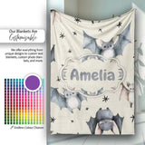 Cute Baby Bats with Stars Night Sky Beige Background Seamless  Personalised Custom Name Super Soft Fleece Blanket Bed Sofa Throw