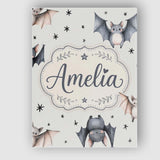 Personalised Name Cute Baby Bats Flying Custom  Modern Room Accent Elegant Feature Canvas Wall Art Print Decor Picture Ready to Hang