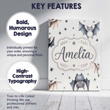 Personalised Name Cute Baby Bats Flying Custom  Modern Room Accent Elegant Feature Canvas Wall Art Print Decor Picture Ready to Hang