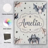 Personalised Name Cute Baby Bats Flying Custom  Modern Room Accent Elegant Feature Canvas Wall Art Print Decor Picture Ready to Hang