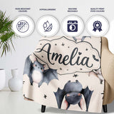 Cute Baby Bats Flying with Stars Soft Beige Background Seamless  Personalised Custom Name Super Soft Fleece Blanket Bed Sofa Throw