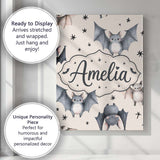Personalised Name Cute Baby Bats Flying Custom  Modern Room Accent Elegant Feature Canvas Wall Art Print Decor Picture Ready to Hang