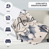 Cute Baby Bats Flying with Stars Soft Beige Background Seamless  Personalised Custom Name Super Soft Fleece Blanket Bed Sofa Throw