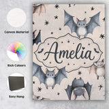 Personalised Name Cute Baby Bats Flying Custom  Modern Room Accent Elegant Feature Canvas Wall Art Print Decor Picture Ready to Hang