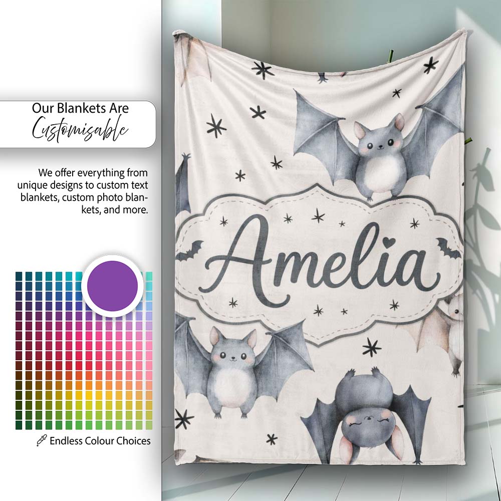 Cute Baby Bats Flying with Stars Soft Beige Background Seamless  Personalised Custom Name Super Soft Fleece Blanket Bed Sofa Throw