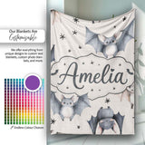 Cute Baby Bats Flying with Stars Soft Beige Background Seamless  Personalised Custom Name Super Soft Fleece Blanket Bed Sofa Throw