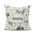Custom Name Cute Baby Bats with Stars Soft Sage Green Background Square Filled Cushion Throw Pillow Sofa Bed Home Decor Zip Washable UK Made