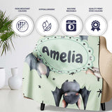 Cute Baby Bats Flying with Stars Soft Sage Green Background  Personalised Custom Name Super Soft Fleece Blanket Bed Sofa Throw