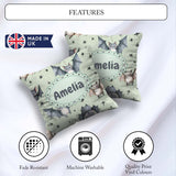 Custom Name Cute Baby Bats with Stars Soft Sage Green Background Square Filled Cushion Throw Pillow Sofa Bed Home Decor Zip Washable UK Made