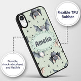 Cute Baby Bats Flying with Stars Soft Sage Green Custom Name Protective Phone Case Mobile Cover Durable Everyday Smartphone Shock Resistant