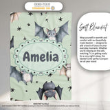 Cute Baby Bats Flying with Stars Soft Sage Green Background  Personalised Custom Name Super Soft Fleece Blanket Bed Sofa Throw