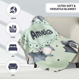 Cute Baby Bats Flying with Stars Soft Sage Green Background  Personalised Custom Name Super Soft Fleece Blanket Bed Sofa Throw