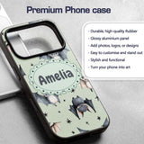 Cute Baby Bats Flying with Stars Soft Sage Green Custom Name Protective Phone Case Mobile Cover Durable Everyday Smartphone Shock Resistant