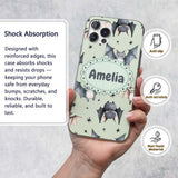 Cute Baby Bats Flying with Stars Soft Sage Green Custom Name Protective Phone Case Mobile Cover Durable Everyday Smartphone Shock Resistant