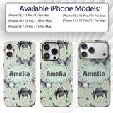 Cute Baby Bats Flying with Stars Soft Sage Green Custom Name Protective Phone Case Mobile Cover Durable Everyday Smartphone Shock Resistant