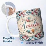 Personalized Custom Name Colorful Speckled Easter Eggs on Light Background Seamless Pattern 11oz Ceramic Coffee Tea Mug White Large Handle