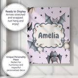 Personalised Name Cute Baby Bats Flying Custom  Modern Room Accent Elegant Feature Canvas Wall Art Print Decor Picture Ready to Hang