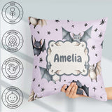 Custom Name Baby Bats Flying with Stars Soft Lavender Background Square Filled Cushion Throw Pillow Sofa Bed Home Decor Zip Washable UK Made