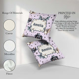 Custom Name Baby Bats Flying with Stars Soft Lavender Background Square Filled Cushion Throw Pillow Sofa Bed Home Decor Zip Washable UK Made