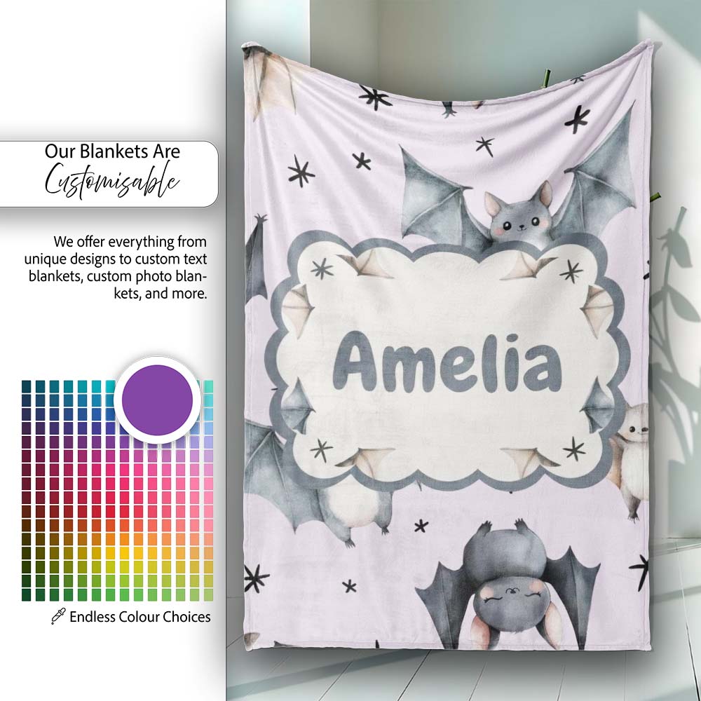 Cute Baby Bats Flying with Stars Soft Lavender Background Seamless  Personalised Custom Name Super Soft Fleece Blanket Bed Sofa Throw