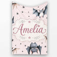 Cute Baby Bats Flying with Stars Soft Blush Pink Background  Personalised Custom Name Super Soft Fleece Blanket Bed Sofa Throw