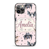 Cute Baby Bats Flying with Stars Soft Blush Pink Custom Name Protective Phone Case Mobile Cover Durable Everyday Smartphone Shock Resistant