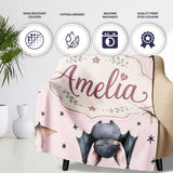 Cute Baby Bats Flying with Stars Soft Blush Pink Background  Personalised Custom Name Super Soft Fleece Blanket Bed Sofa Throw