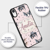 Cute Baby Bats Flying with Stars Soft Blush Pink Custom Name Protective Phone Case Mobile Cover Durable Everyday Smartphone Shock Resistant