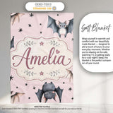 Cute Baby Bats Flying with Stars Soft Blush Pink Background  Personalised Custom Name Super Soft Fleece Blanket Bed Sofa Throw