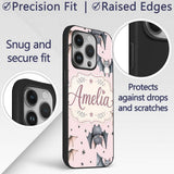 Cute Baby Bats Flying with Stars Soft Blush Pink Custom Name Protective Phone Case Mobile Cover Durable Everyday Smartphone Shock Resistant