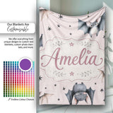 Cute Baby Bats Flying with Stars Soft Blush Pink Background  Personalised Custom Name Super Soft Fleece Blanket Bed Sofa Throw